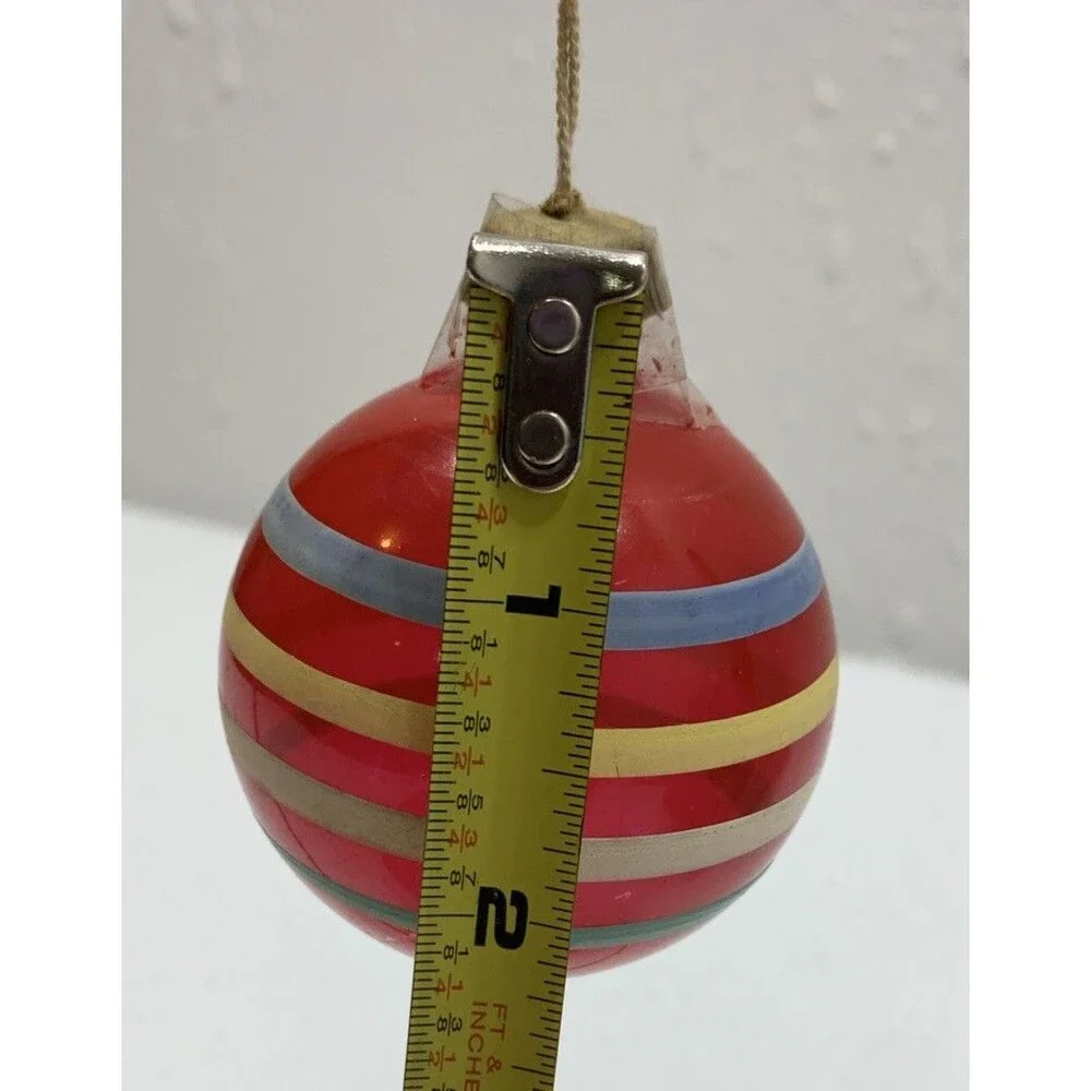 Vintage Glass Christmas Ornament Unsilvered Pink Blue White Stripes Paper Cap